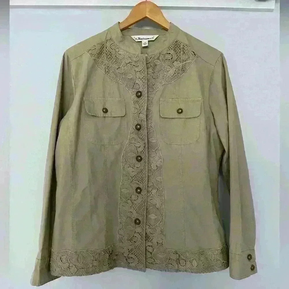 Tantrums Green utility jacket with lace trim medium